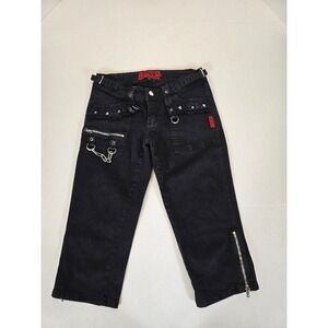 VTG‎ TRIPP NYC Black Denim Capri Pants Studded Chain Detail Punk Rock Y2K Size 3